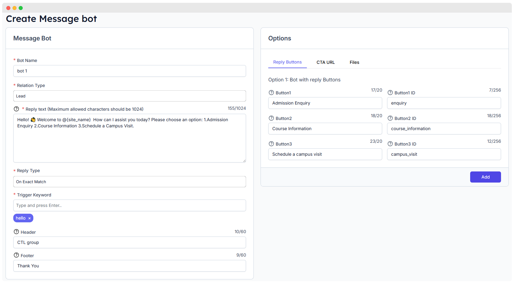 Create Message Bot Form